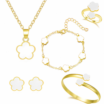 Golden Clover - Elegante conjunto completo de joyas en forma de trébol chapados en oro - Ajustable