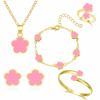 Golden Clover - Elegante conjunto completo de joyas en forma de trébol chapados en oro - Ajustable