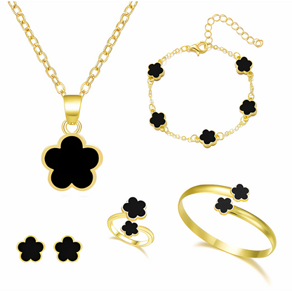 Golden Clover - Elegante conjunto completo de joyas en forma de trébol chapados en oro - Ajustable